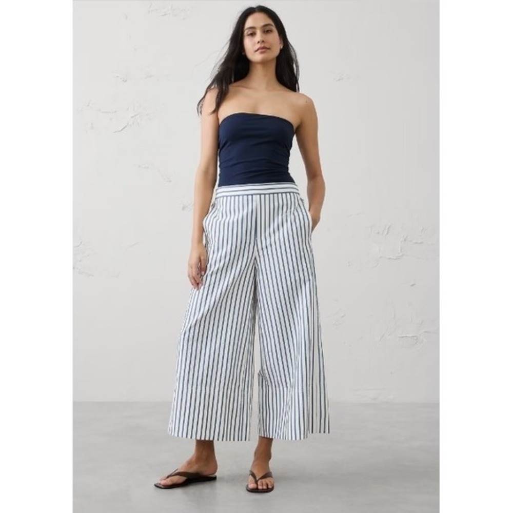 Banana Republic Factory Anyday Seersucker Wide Leg Crop Pants Blue Stripe Size L